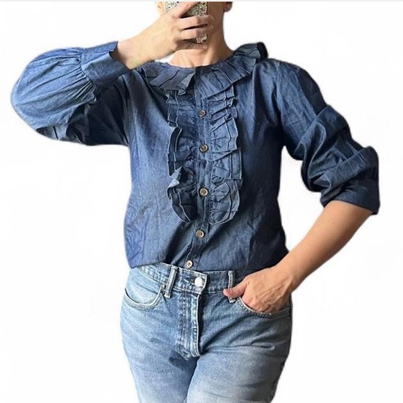 Women's Blue Ruffle Top - Picture 6 of 6